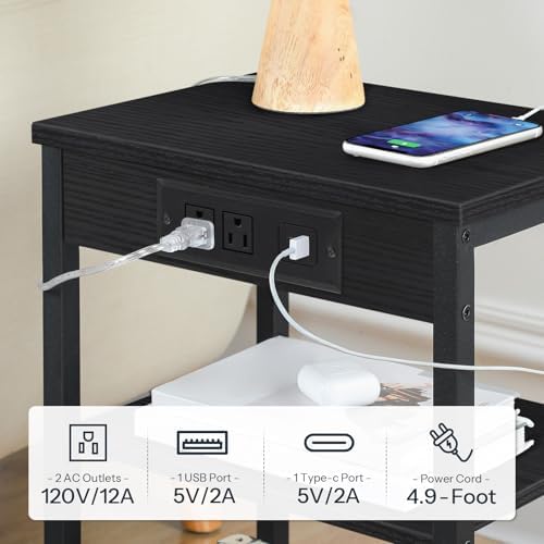 HOOBRO Side Table with Charging Station, Small End Table for Small Space - Image 4