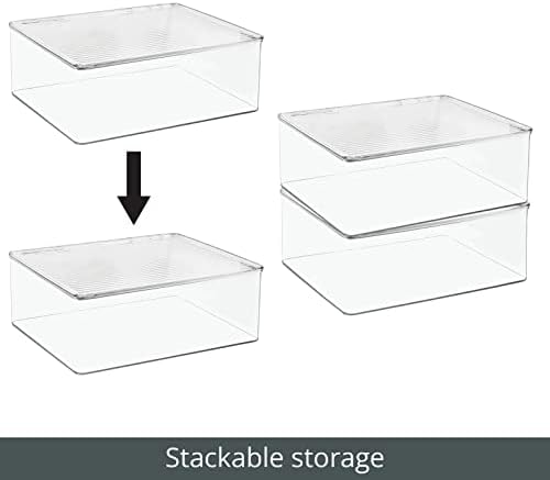 mDesign Plastic Stackable Rectangular Storage Bin, Drawer or Cabinet Organizer with Lid, Container Box for Organizing Electronics, Crayons, Puzzles, Games, Toys - Ligne Collection - 2 Pack - Clear - Image 4
