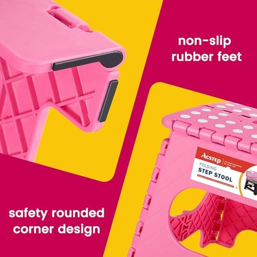 ACSTEP 12 Pack 11 Inch Folding Step Stool, Sturdy Plastic Foldable Step Stool for Kids & Adults, Non Slip Lightweight Collapsible Foot Stools Holds 300 lbs, Ideal for Kitchen, Bathroom, Outdoor, Pink - Image 3
