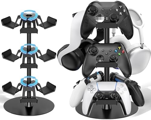 Kosker Headset Stand 3 Tiers for Desk, Rotatable Gaming Controller Stand for PS5/PS4/Xbox/Switch2/PS Portal/Phone, Universal PC Gamer Gift Accessory Controller/Headphone Holder for 9 Packs Controller by KOSKER