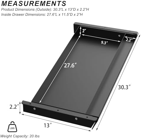Large Under Desk Mounted Sliding Drawer with Pencil Tray and 60 Degree Tilt Panel to Pull Out, 30'' Long & 13'' deep Large Storage Organizer for Sit Stand Workstation - Image 3