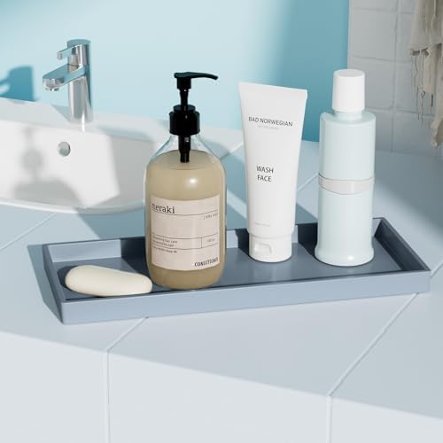 Vanity and Bathroom Tray, 11.8" ABS Countertop Organizer,Waterproof Vanity Tray for Toilet Tank,Perfume,Soap,Keys,Bathroom Accessories,Kitchen and Bath Trays,Non Slip Small Trays,Gray - Image 3