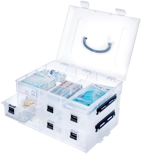 MyGift 11 Inch Clear Plastic Storage Box Container, Arts and Crafts Sewing Supplies Organizer Case with Black Accents, 24 Customizable Compartments, and 6 Drawers with Removable Dividers - Image 6