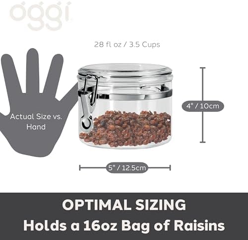 Oggi Clear Plastic Canister with Clamp Lid, 28 oz - Large Airtight Food Storage Container, for Kitchen & Pantry Storage of Bulk, Dry Foods Including Pasta, Flour, Sugar, Coffee, Rice, Tea, Spices - Image 5