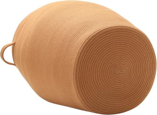 26"x20" Cottonphant Extra Large Tall Woven Laundry Basket with Lid, Cotton Rope Blanket Storage Basket, Freestanding Decorative Bin for Bedroom Living Room, Rust Brown - Image 2