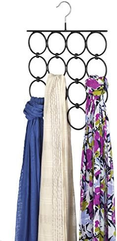 Whitmor 16 Rings Folding Metal Scarf Hanger for Closet, 12. 25"W x 15. 88"H, Space Saving Organizer Hangers for Scarves, Ties, Belts, Shawls, Accessory, Chrome & Black - Image 2