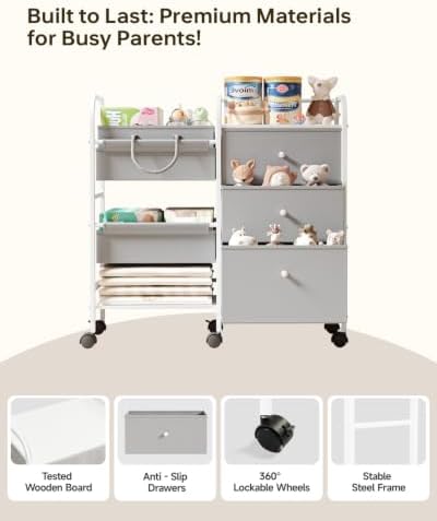 2in1 Baby Diaper Caddy Organizer and Storage Cart with Dividers and Drawers - Image 7