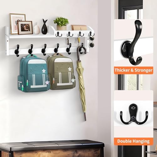 27.5" Wall Mount Coat Rack with Shelf, Key Holder & Mail Organizer, White - Image 4
