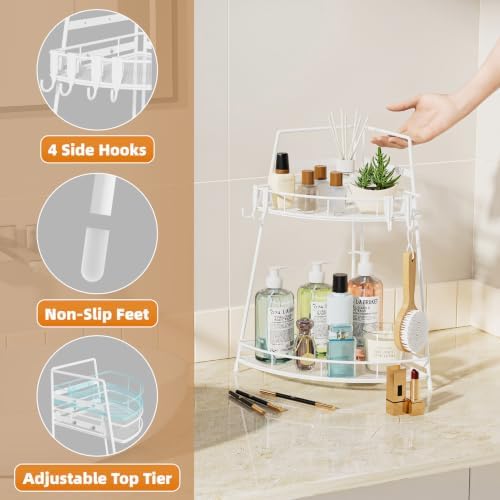 VITVITI 2 Tier Bathroom Counter Organizer Corner Vanity Shelf Storage White - Image 3