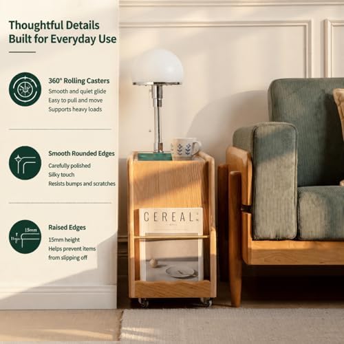 Solid Wood Side Table with Storage, Narrow End Table with Magazine Rack - Image 4