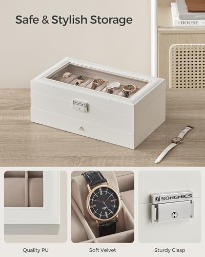 SONGMICS 12-Slot Watch Box, Lockable with Glass Lid, 2 Layers Watch Case - Image 3
