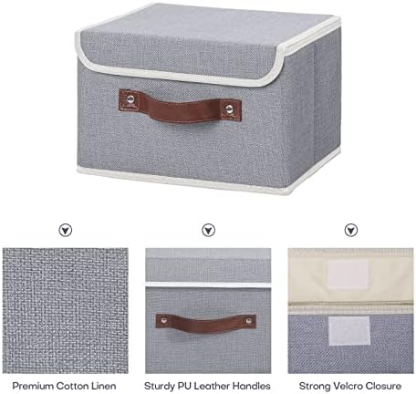 ANMINY Fabric Storage Box Bins with Lids, Gray, 10"x8"x7" - Image 3