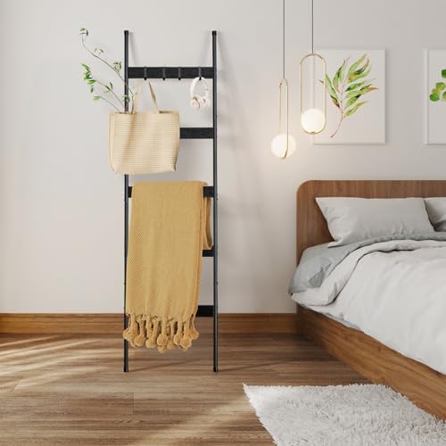 ELYKEN Blanket Ladder, 5-Tier Towel Rack, Wall-Leaning Quilt Holder - Image 3