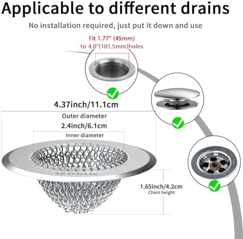 TRAPMATE Bathroom Sink Drain Strainer, 4.4" Patented Shower Hair Catcher - Image 6