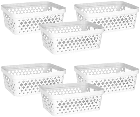 Glad Plastic Storage Basket Set, Value Pack of 6 | Open Storage Bins for Shelves, Bathroom, Pantry, Closet | Nesting Organizer Boxes with Handles, 2 Gallon, White by Glad