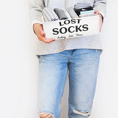 Blulu Lost Socks Basket Sign Laundry Room Farmhouse Storage, White - Image 5