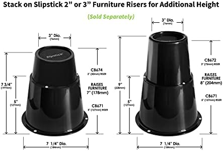 Slipstick CB671 5 Inch Bed Risers/Furniture Raisers with Steel Reinforced Holder Top, Lifts Height 5" (4 Pack) Supports 2,640 Pounds, Round, Black, Stackable with CB674 & CB672 - Image 6