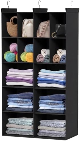 5 Tier Hanging Closet Organizer, 14 Compartments Dual Row Storage, Black by Ofiray-home