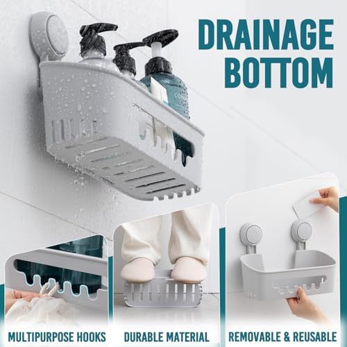 TAILI Shower Caddy Suction Cup, Bathroom Organizer Shelf Grey - Image 4