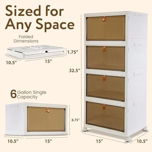 Quik Box Sport 4-Tier Stackable Storage Organizer - 24 Gallon Capacity Collapsible Bins with Magnetic Doors, Space-Saving Vertical Storage for Bedroom, Closet, Dorm Organization - Image 2