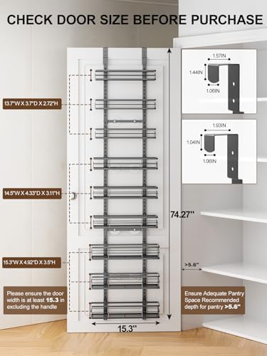 Delamu 9 Tier Over The Door Pantry Organizer, Pantry Organization and Storage, Hanging Spice Rack for Pantry Door Organizer, Metal Pantry Door Shelves for Kitchen Bathroom Laundry Room,15.3" Black - Image 2