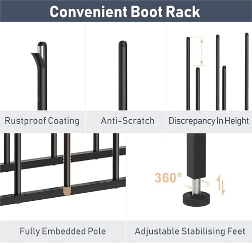 DIMJ Free Standing Shoe Racks - 4-Tier Boot Rack, Black Metal Boot Storage Organizer Tall Boots Organizer for Closet, Multiuse Shoe Rack for Boots, Sneakers,Fit for 6 Pairs Boots, Black - Image 6