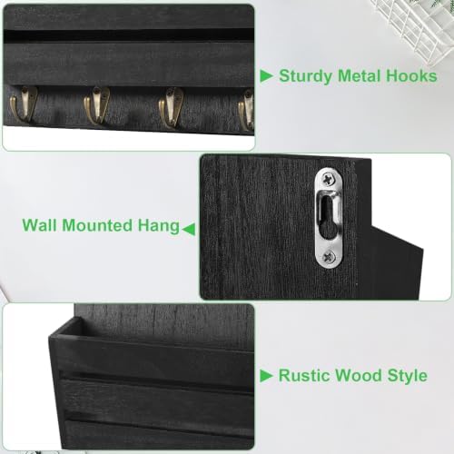 MOOACE Mail Organizer Wall Mount, Wood Mail and Key Holder with Hooks - Image 4