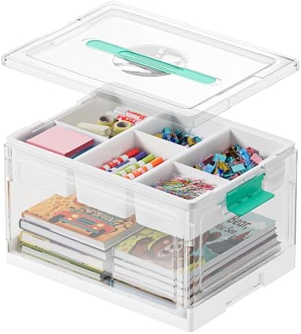 SpaceAid Craft Organizers and Storage - 24 QT Plastic Box Art Supply Storage Organizer Bin with Lid, Removable Trays and Dividers, Clear Container for Art and Craft Supplies,1 Pack by SpaceAid