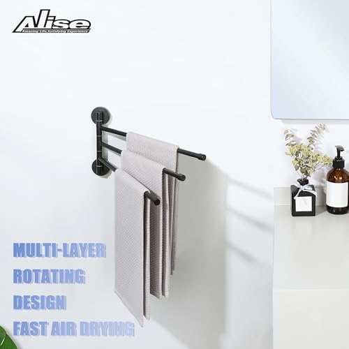 Alise 3 Arm Swivel Towel Rack, Matte Black Swivel Out Towel Bar, 13.9 Inch - Image 4