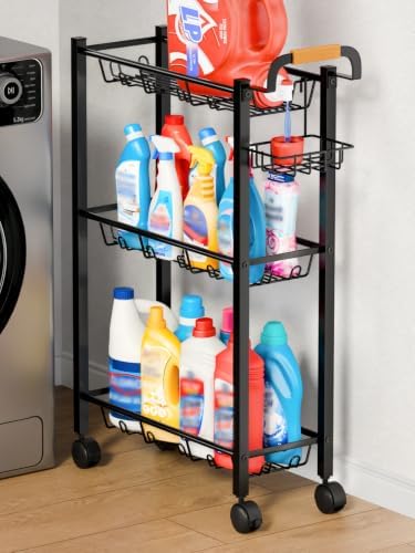 KIMBORA Laundry Room Storage Cart with Detergent Holder with Wheels by KIMBORA
