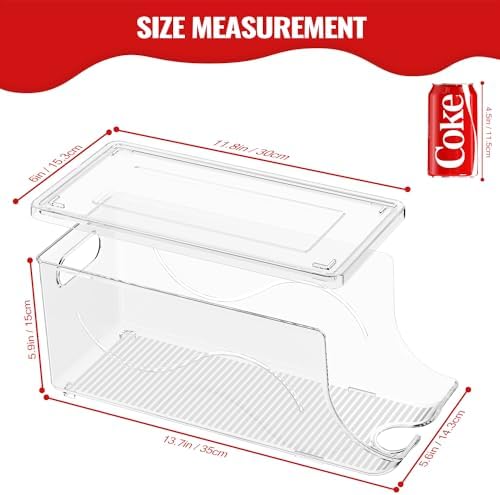SCAVATA 2 Pack Stackable Refrigerator Organizer, Soda Can Dispenser Pop Cans Container Beverage Holder with Lid for Fridge, Freezer, Kitchen, Clear Plastic Storage Bins-Holds 10 Cans Each - Image 4