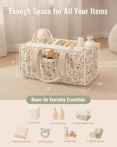 Blissful Diary Baby Diaper Caddy Organizer, Nursery Storage, Ditsy Daisy - Image 4