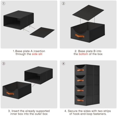 Homsorout Closet Organizers and Storage - Large Stackable Storage Bins with Drawer, Fabric Bins for Organization, Collapsible Storage Drawers Organizer for Bedroom, Living Room, 4 Pack, Black - Image 4