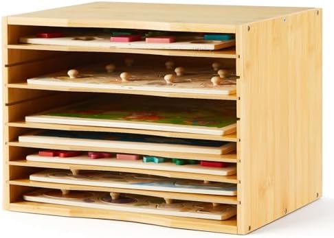 1 Pack Bamboo Puzzle Storage Rack, 7-tier, Fits Standard 9" x 12" Puzzles by Unknown