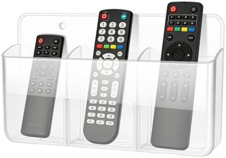 1 PCS Adhesive Remote Control Holder Wall Mount, 3 Slot Adjustable Remote Holder for TV Controller with Hollow Bottom for Charging, Wall Pen Holder for Home Office School (Clear, 1) by Unknown