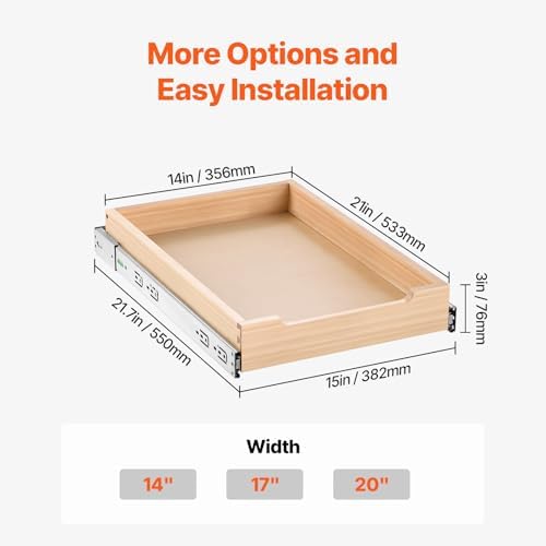 VEVOR Pull Out Cabinet Organizer, 14"W x 21"D Cabinet Drawer, Soft Close Slide out Shelf, Heavy-Duty Sliding Wood Drawer, Bottom Mount Size（14.5"W x 23"D）and Side Mount Size（15"W x 23"D） - Image 7