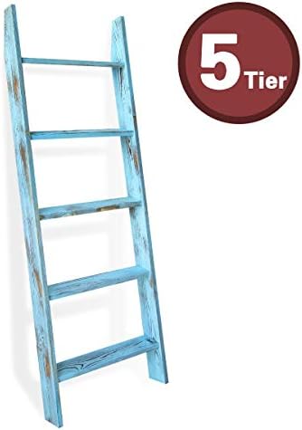 Blanket Ladders for the Living Room, Blanket Holder 5-Tier Blue - Image 4