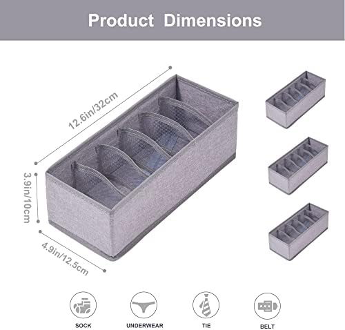 Qozary 3 Pack Sock Underwear Drawer Organizer Dividers, Collapsible Cabinet Closet Storage Boxes for Clothes, Socks, Lingerie, Underwear, Tie, Belt, Baby, Bedroom - Image 2