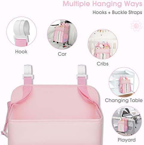 Maliton Hanging Diaper Caddy Nursery Caddy Organizer Hold 50+ Diapers,Pink - Image 2