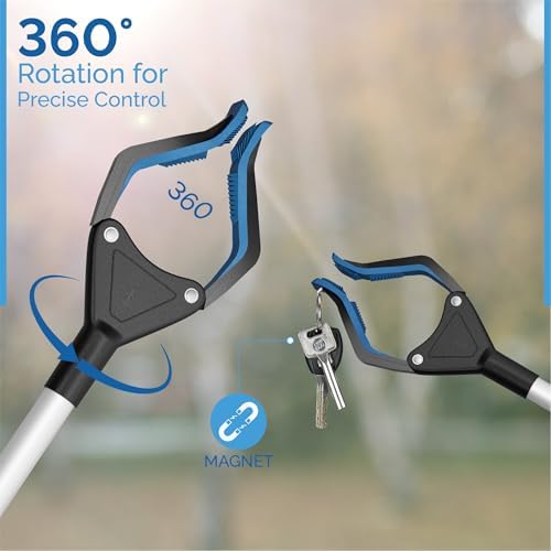 FitPlus 2024 Upgrade PowerGrip T9, Grabber Reacher Tool, Wide Jaw, Foldable, Steel Cable, with 96 Grip Points for Firm Grip, 32" with Magnet - Image 3