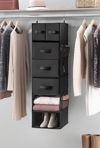 Whitmor Multi-Functional Hanging Organizer with Drawer Inserts- 5 Section - Closet Organizer - Black by Whitmor