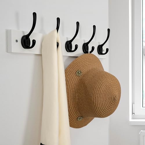 Dseap Wall Mounted Coat Rack: 16" Hole to Hole, Coat Hook Hanger with 5 Metal Hooks for Hanging Coats Towels Hats Clothes, White & Black - Image 5