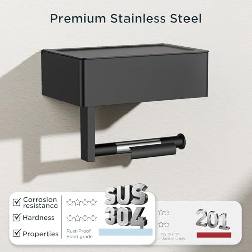 FORIOUS Toilet Paper Holder with Shelf, Wall-Mounted Modern Wipes Dispenser - Image 6