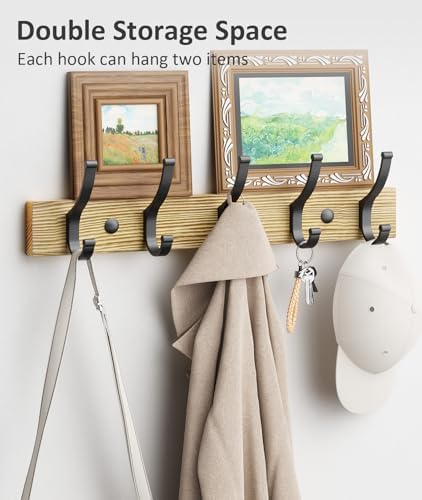 Optish Coat Rack Wall Mount, 16.5 Inches Wood Coat Hooks Wall Mount, Wall Coat Rack with 5 Hooks, Hat Rack Wall Hooks for Hanging Coat, Bag, Towel (2Pack, Natural) - Image 3