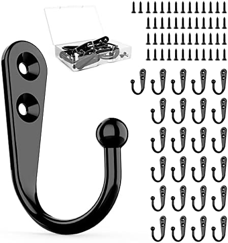 ZAYBOD 25 Pcs Black Wall Mounted Coat Hooks, Hanger Hook with 50 Pieces Screws for Hanging Hat, Towel, Key, Robe, Coats, Scarf, Bag, Cap, Coffee Cup, Mugs by ZAYBOD