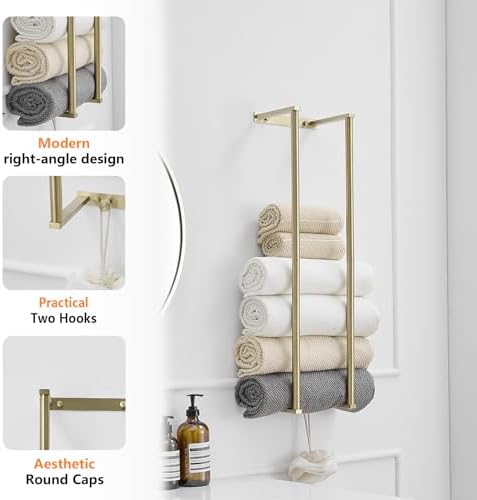 BWE Brushed Gold Towel Racks for Bathroom 28" Towel Holder for Rolled Towel - Image 4