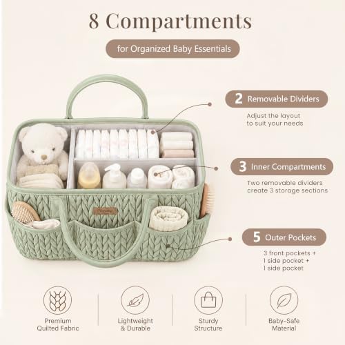 Konssy Baby Diaper Caddy Organizer, Braided Quilted Design with PU Handles - Image 4