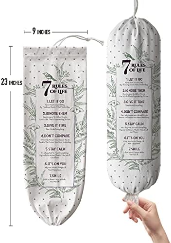 Hglian Inspirational Plastic Bag Holder,7 Rules of Life Canvas Grocery Bags Organizer Storage - Image 5