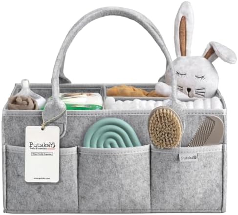 PUTSKA Baby Diaper Caddy Organizer, Felt Nursery Basket, Gray, Large by Putska