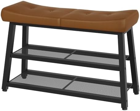 YATINEY Shoe Bench, 3-Tier Shoe Rack, Entryway Bench with Storage and Cushion, for Hallway, Foyer, Bedroom, Brown and Black HX02BV by Yatiney